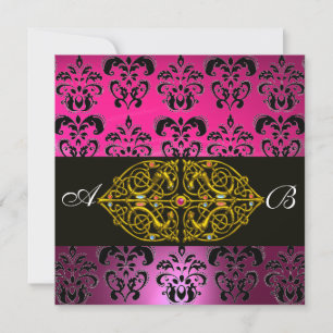 Invitation ROSE PURPLE NOIR DAMASK MONOGRAM, or