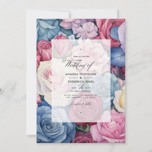 Invitation Rose Quartz, Dusty Blue, rose et crème Mariage