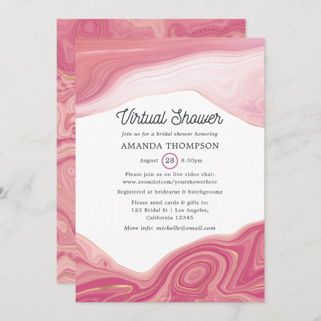 Invitation Rose Quartz et Blush Strata Douche virtuelle (Devant / Derrière)