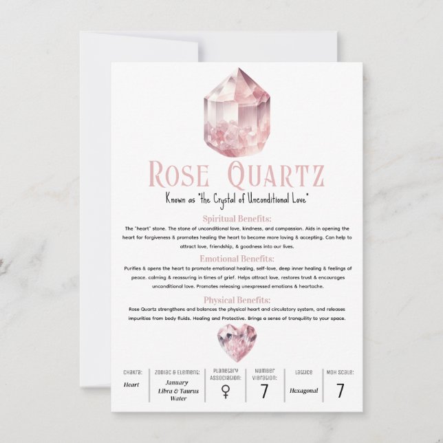 Invitation Rose Quartz rose cristal Signification métaphysiqu (Devant)