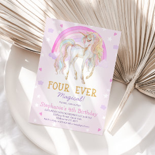 Invitation Rose Quatre Ever Magique Unicorne 4e anniversaire