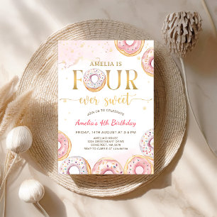 Invitation Rose Quatre jamais doux Donut 4e anniversaire Invi