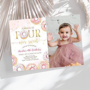 Invitation Rose Quatre jamais doux Donut 4e anniversaire Phot
