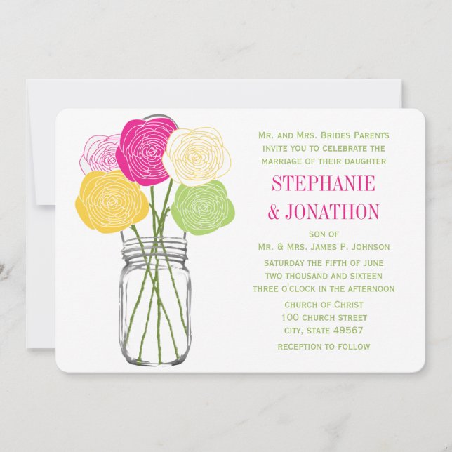 Invitation Rose Ranunculus Lime Fuchsia Mason Jaune Jar (Devant)
