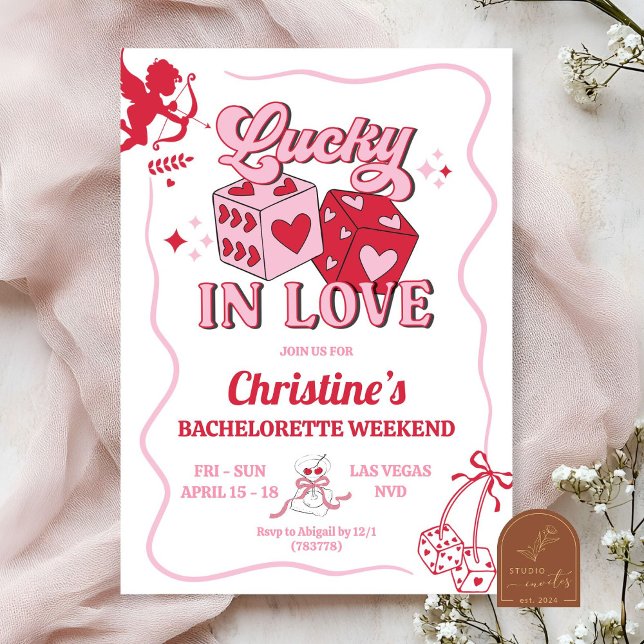 Invitation Rose Retro Lucky en amour Vegas Bachelorette (Créateur téléchargé)