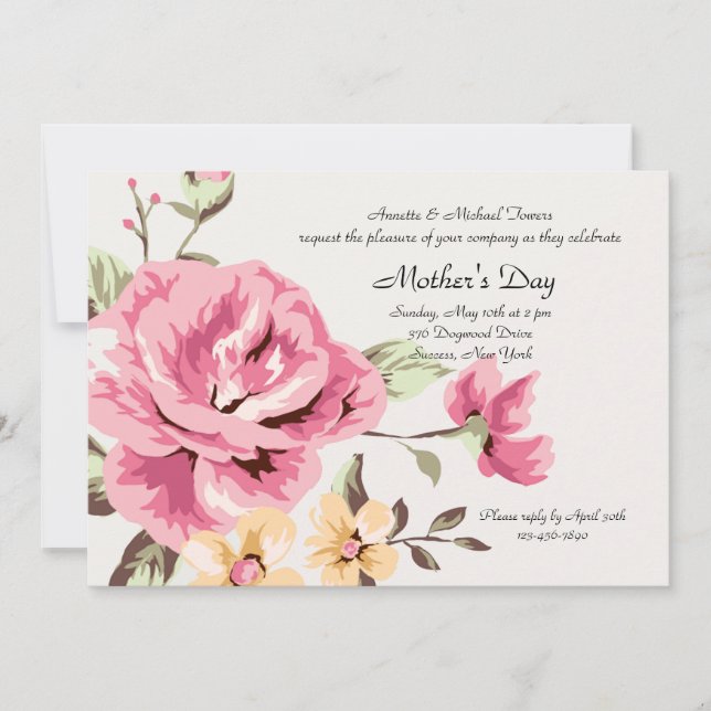 Invitation rose romantique (Devant)