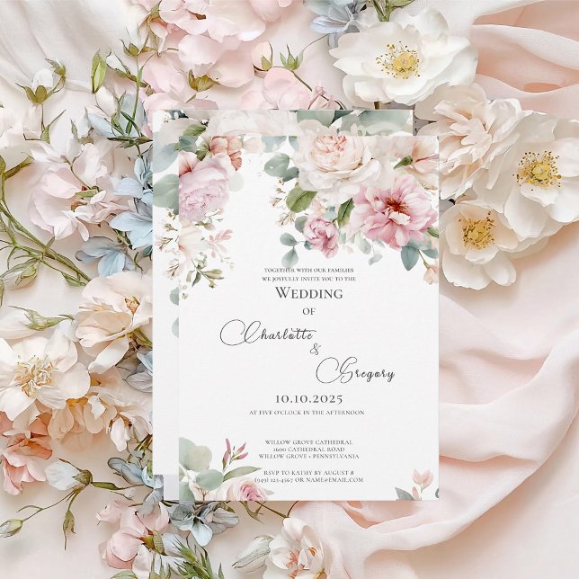 Invitation Rose romantique à fleurs aquarelle mariage (Créateur téléchargé)