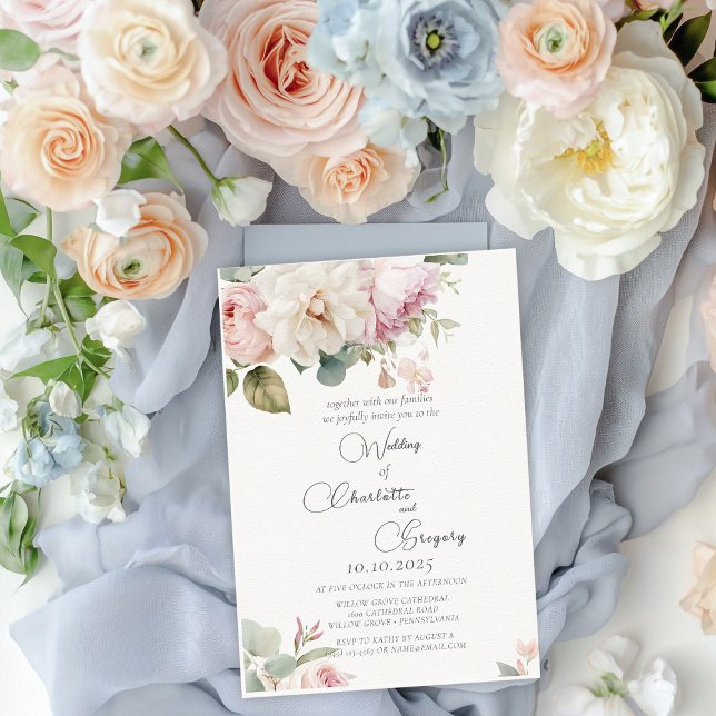 Invitation Rose romantique à fleurs aquarelle mariage (Créateur téléchargé)