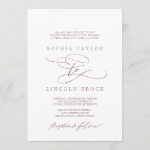 Invitation Rose romantique Gold Calligraphie Mariage officiel