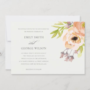 INVITATION ROSE ROMANTIQUE PEACH BLUSH HORS MARIAGE FLORAL BL