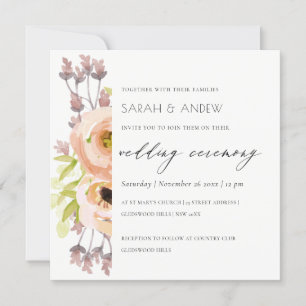 INVITATION ROSE ROMANTIQUE, VIOLET, MARIAGE DE SCRIPT FLORAL 