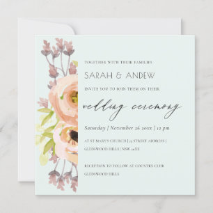 INVITATION ROSE ROMANTIQUE, VIOLET, MARIAGE DE SCRIPT FLORAL 