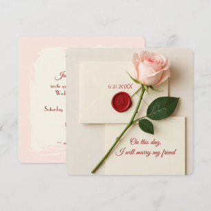 Invitation Rose rose Avec Sceau De Cire Rouge Pour Mariage
