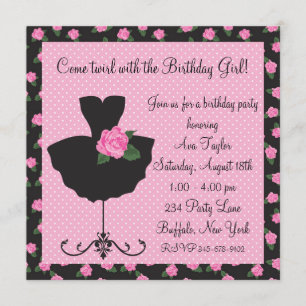 Invitation Rose rose Ballerina fête d'anniversaire