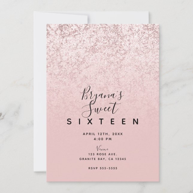 Invitation Rose rose Blush or Parties scintillant de marbre g (Devant)