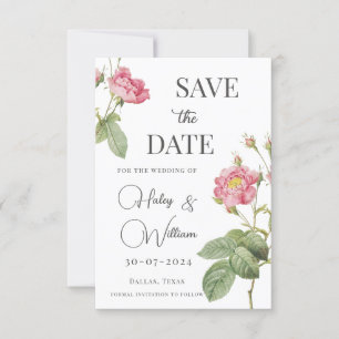 Invitation Rose Rose Botanique Floral Chic Enregistrer la Dat