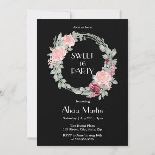 Invitation Rose rose Bourgogne Élégante Flora Sweet 16 Annive