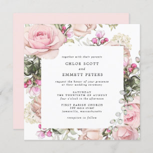 Invitation Rose rose Carré Mariage