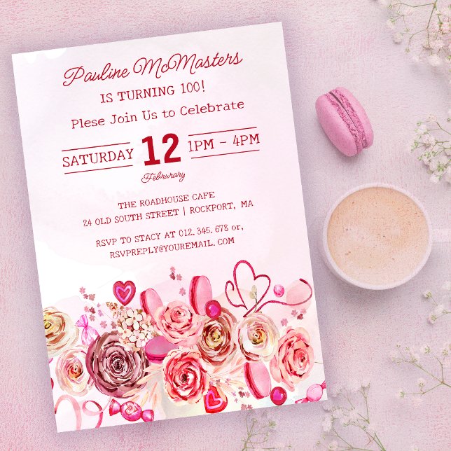 Invitation Rose Rose Coeur Tourbillonnant Saint Valentin 100e (Créateur téléchargé)