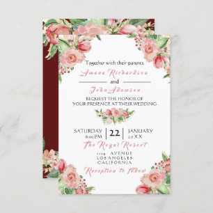 Invitation Rose rose crémeuse Marsala Floral Rose Mariage