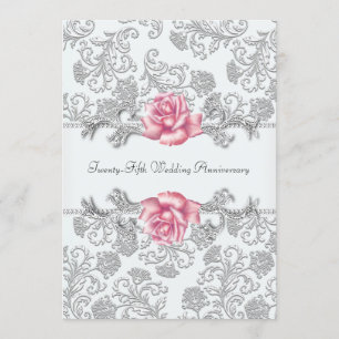 Invitation Rose rose damask argent 25e anniversaire de mariag