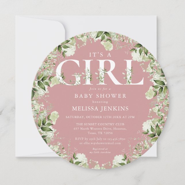 Invitation Rose Rose Duisy C'Est Un Baby shower Verdoyant Fil (Devant)