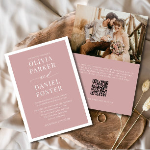 Invitation Rose rose Dusty Photo QR Code minimaliste Mariage