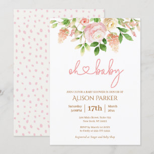 Invitation Rose rose élégant Baby shower floral fille