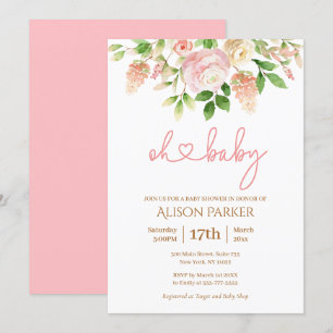 Invitation Rose rose élégant Baby shower floral fille