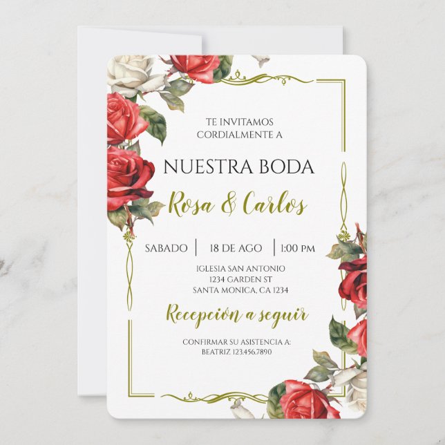 Invitation Rose Rose espagnol Mariage (Devant)
