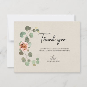 Invitation Rose rose et cœur d'eucalyptus rustique merci