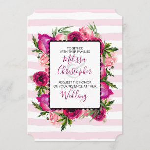 Invitation Rose rose et Mariage de bouquet de fleurs de pavot