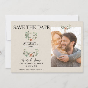 Invitation Rose rose & Eucalyptus Coeur Rustique Enregistrer 