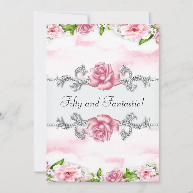 Invitation Rose rose femmes 50e fête d'anniversaire (Devant)