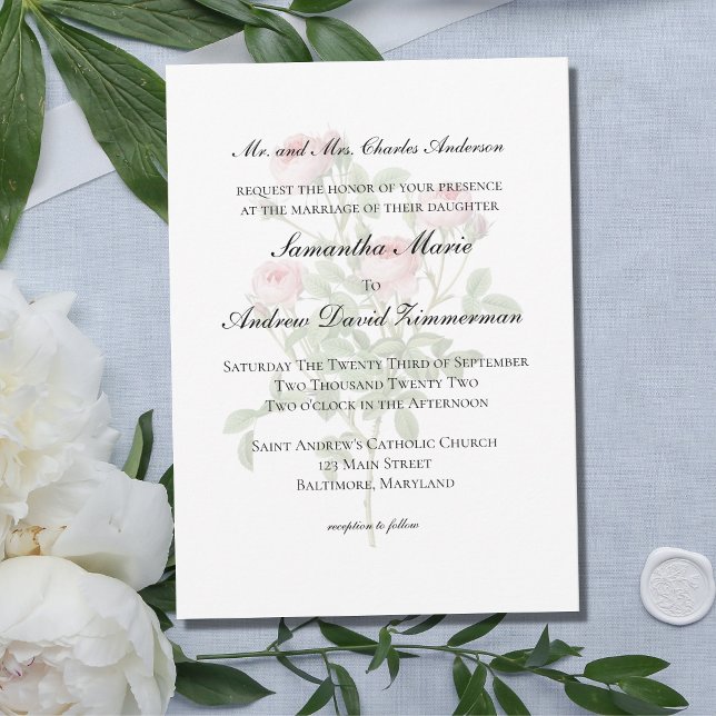 Invitation Rose Rose Floral Classique Formel Élégant Mariage (Créateur téléchargé)