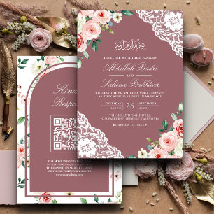 Invitation Rose rose floral Dusty dentelle QR Code Musulman M