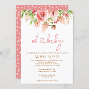 Invitation Rose Rose Floral Végétation Drive Par Baby shower