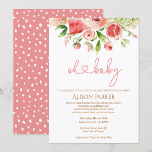 Invitation Rose Rose Floral Végétation Drive Par Baby shower