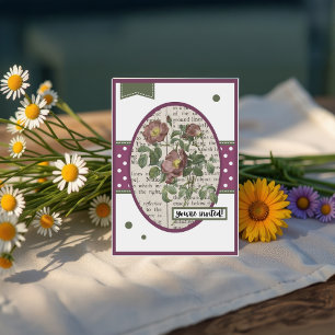 Invitation Rose rose foncée vintage Détails sur le dos