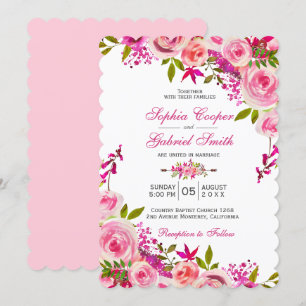 Invitation Rose rose Fuchsia Mariage botanique