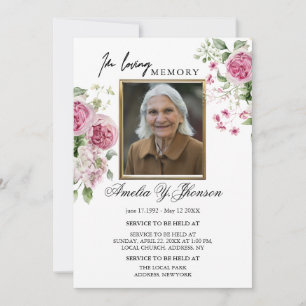 Invitation Rose rose funéraire dorée rose Funérailles En souv