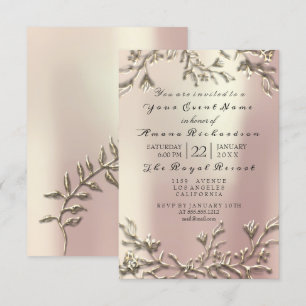 Invitation Rose Rose Gold Champaigne Floral 3D Effet Bridal