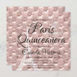 Invitation Rose Rose Gold Paris Quinceañera