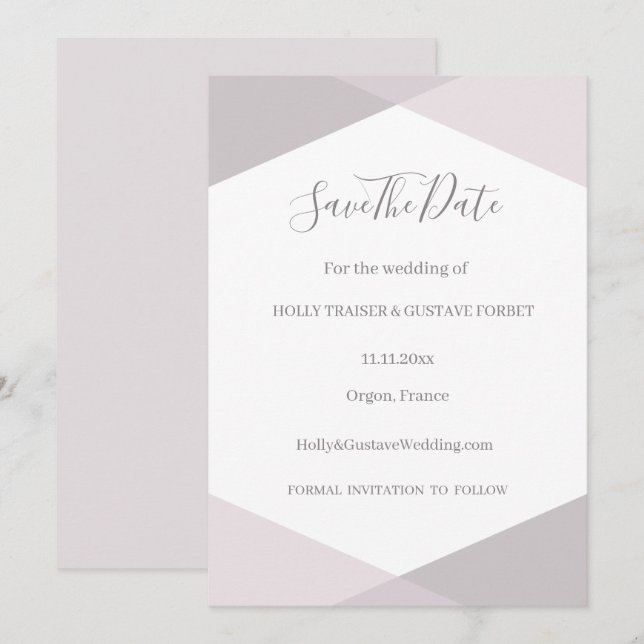 Invitation Rose rose gris blanc Hexagone Enregistrer la date  (Devant / Derrière)