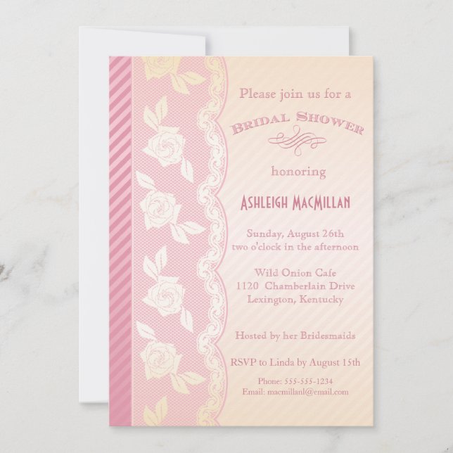 Invitation Rose rose, ivoire Floral dentelle Fête des mariées (Devant)
