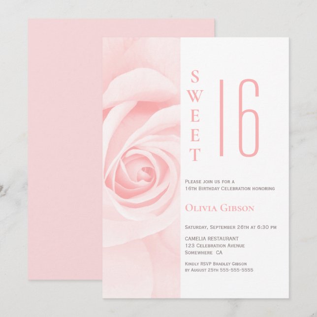 Invitation Rose rose moderne Douce 16 Anniversaire (Devant / Derrière)