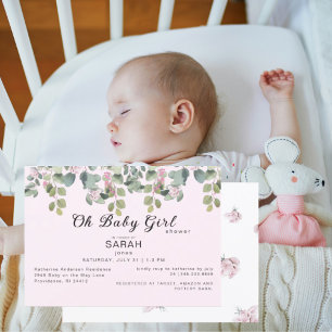 Invitation Rose Rose Oh Baby Girl Douche horizontale