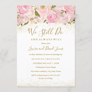 Invitation Rose rose or étincelle Mariage Vow Renouvellement