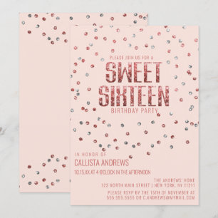 Invitation Rose Rose Or Parties scintillant Argent Confetti S
