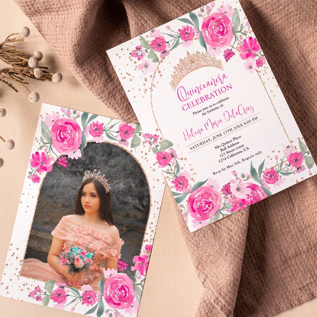 Invitation Rose rose or tiara princess Quinceanera (Créateur téléchargé)